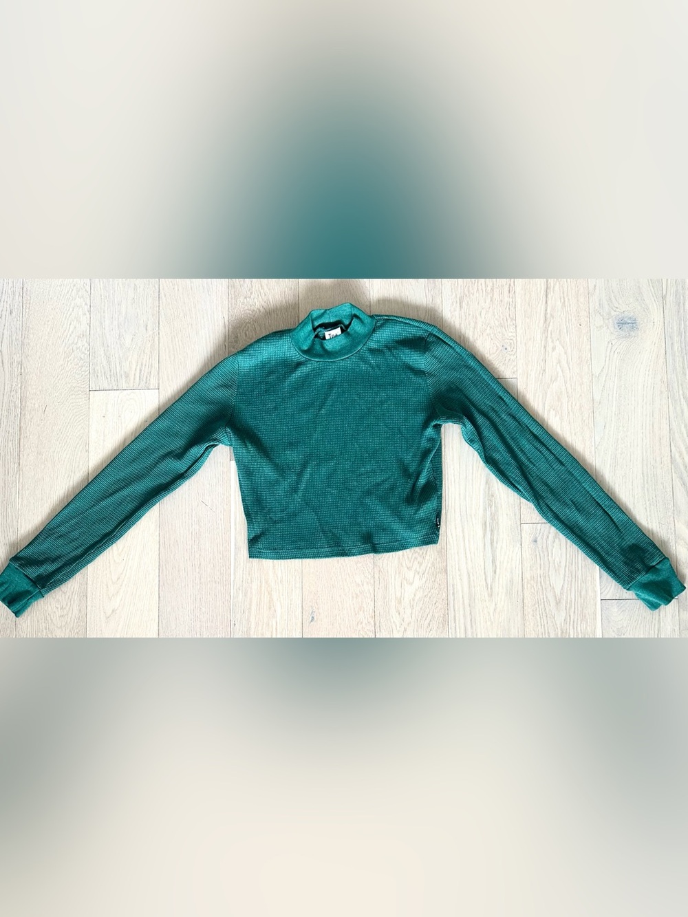 TNA Teal Ribbed Cropped Long Sleeve Top